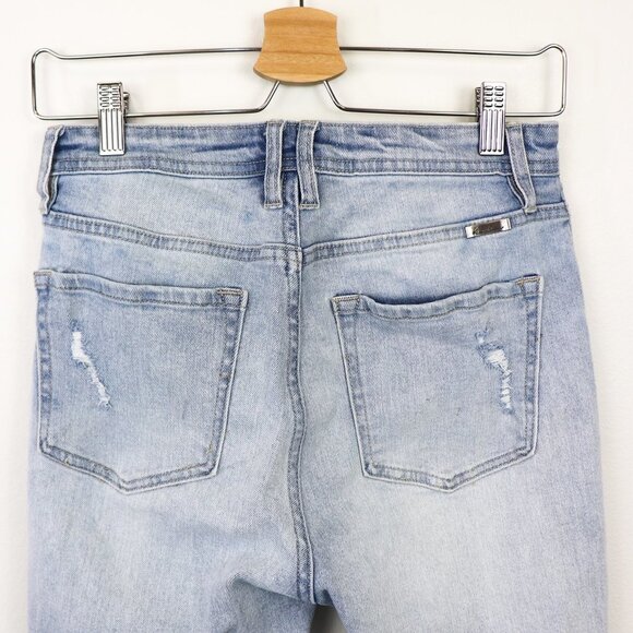 Kancan Distressed High Waist Mom Jeans Skinny Leg Raw Hem Light Wash Blue 26 - Picture 7 of 12